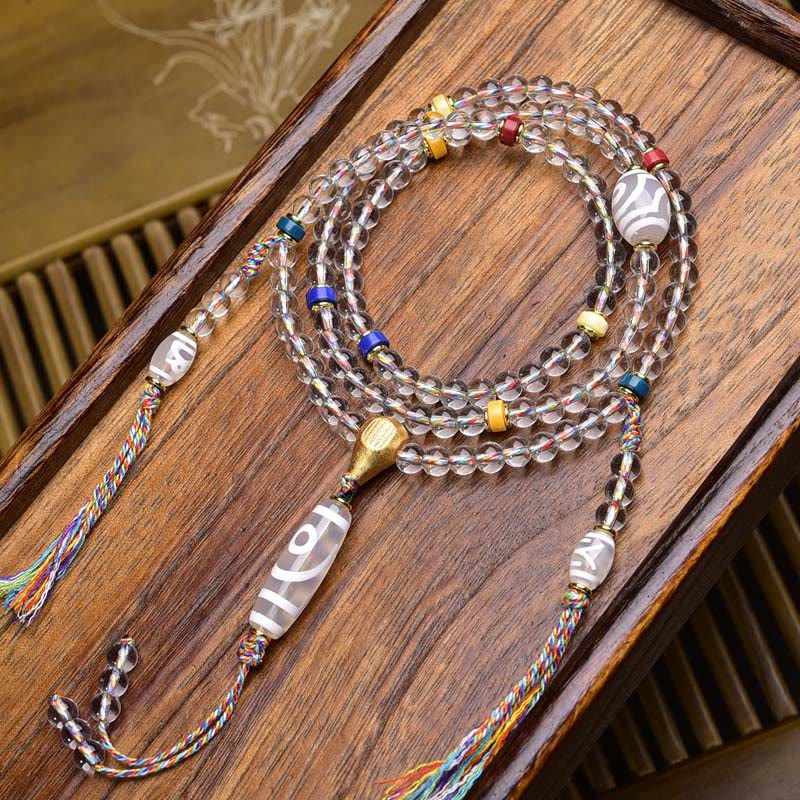 Buddha Stones 108 Perlen Liuli Crystal Dzi Bead Achat Blessings Quaste Mala - Weiße Dzi-Perle - 6 mm - image 13