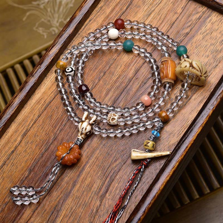 Buddha Stones 108 Perlen Liuli Crystal Dzi Bead Achat Blessings Quaste Mala - Stil 5 - 6 mm - image 14
