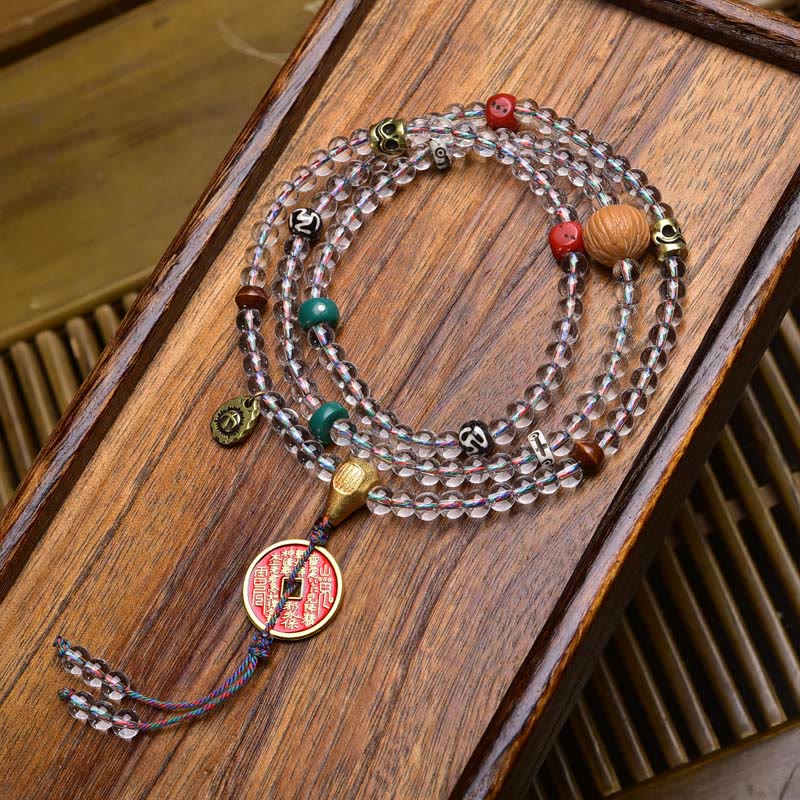 Buddha Stones 108 Perlen Liuli Crystal Dzi Bead Achat Blessings Quaste Mala - Berggeister geben Geld aus - 6 mm - image 16