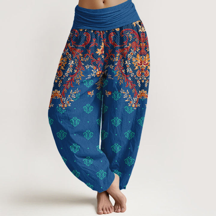 Buddha Stones Baumwoll-Haremshose mit symmetrischem Blattmuster und elastischem Bund für Damen - Blau - US16, UK/AU20, EU48 (3XL) - image 0