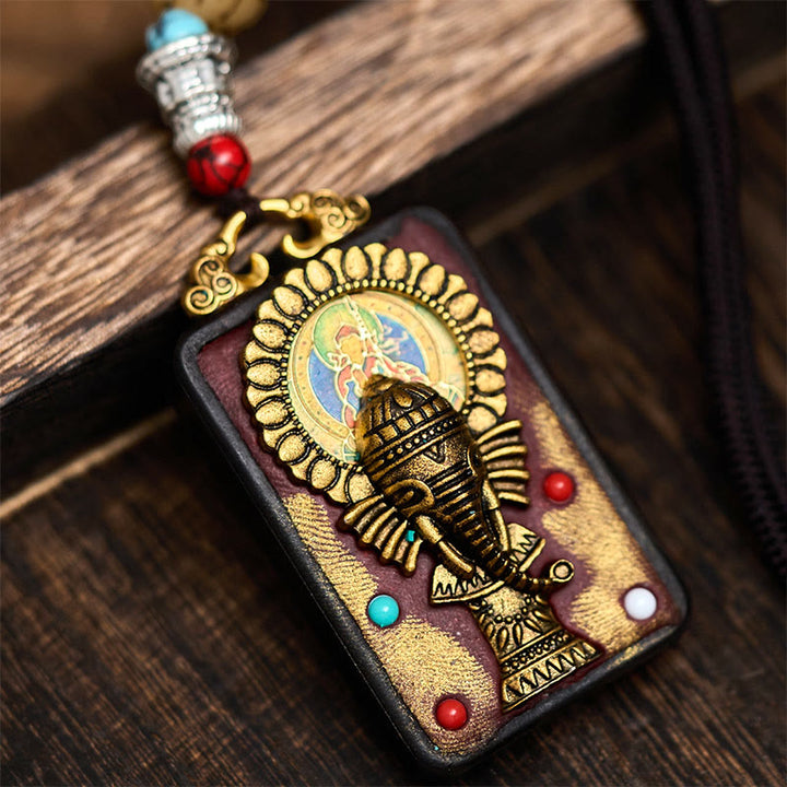 Buddha Stones Tibetischer Ganesh Ganpati Elefanten-Halskette aus Ebenholz, Seil-Friedensanhänger - B-Stil - image 10