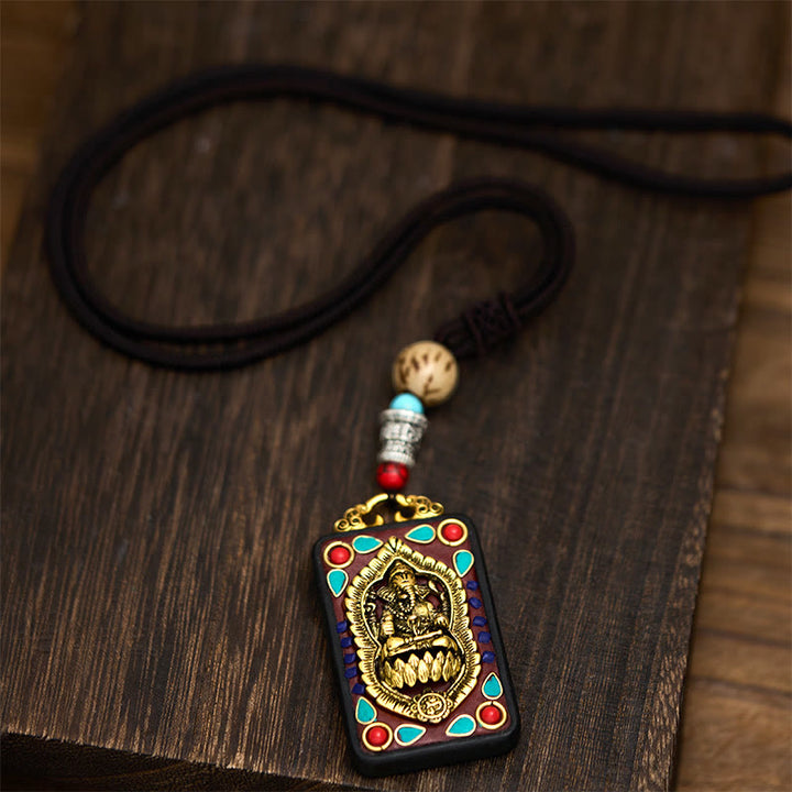 Buddha Stones Tibetischer Ganesh Ganpati Elefanten-Halskette aus Ebenholz, Seil-Friedensanhänger - image 29