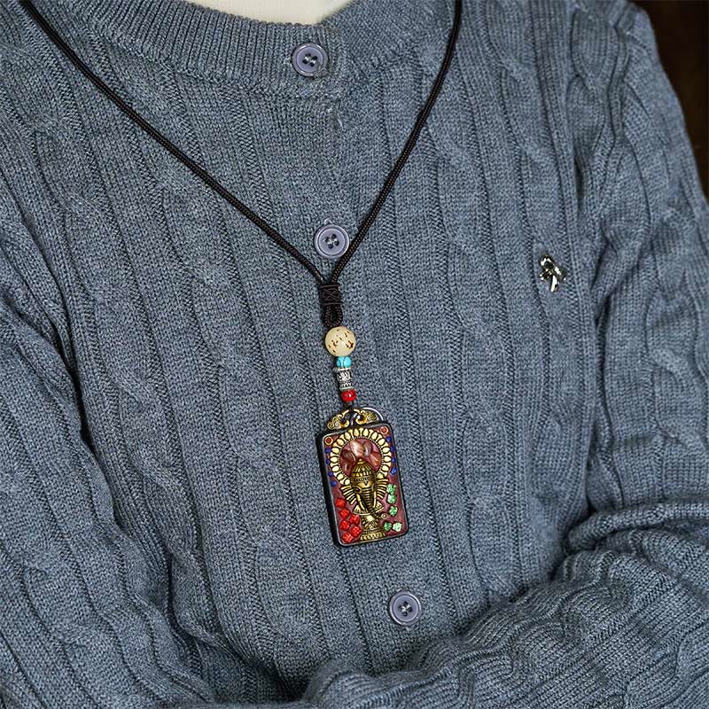 Buddha Stones Tibetischer Ganesh Ganpati Elefanten-Halskette aus Ebenholz, Seil-Friedensanhänger - image 23