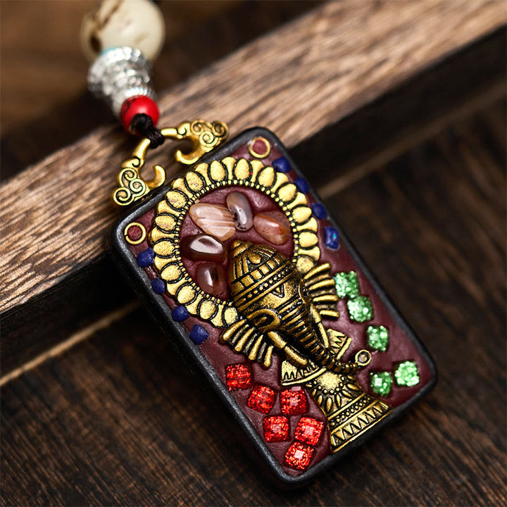 Buddha Stones Tibetischer Ganesh Ganpati Elefanten-Halskette aus Ebenholz, Seil-Friedensanhänger - C-Stil - image 17