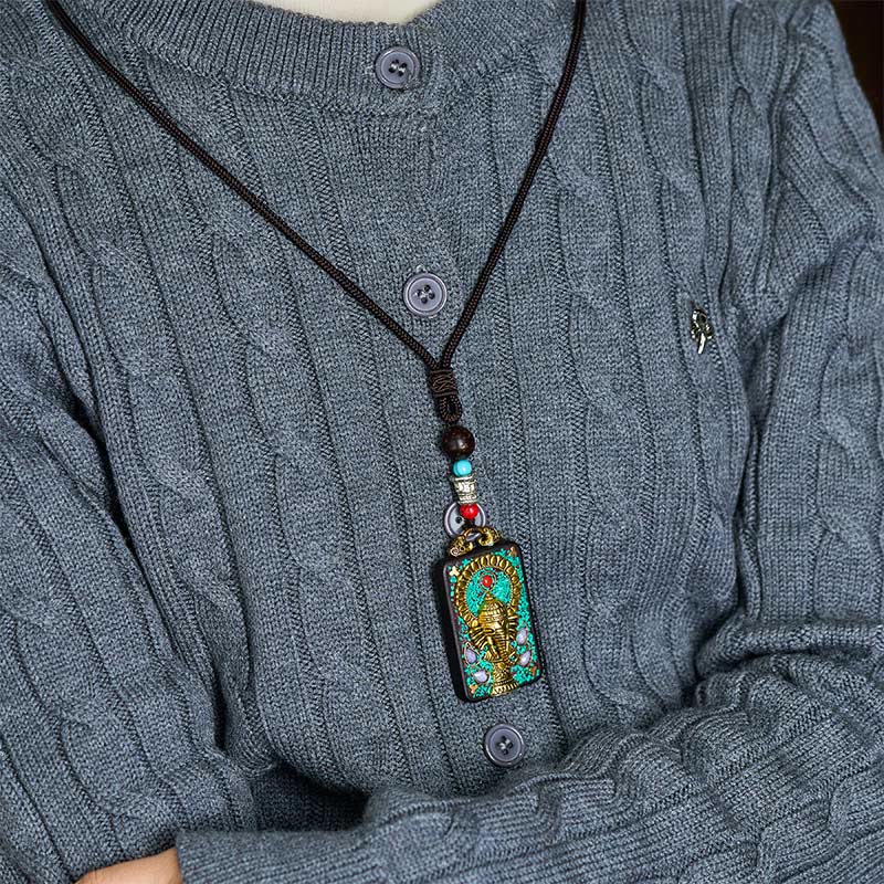 Buddha Stones Tibetischer Ganesh Ganpati Elefanten-Halskette aus Ebenholz, Seil-Friedensanhänger - image 7