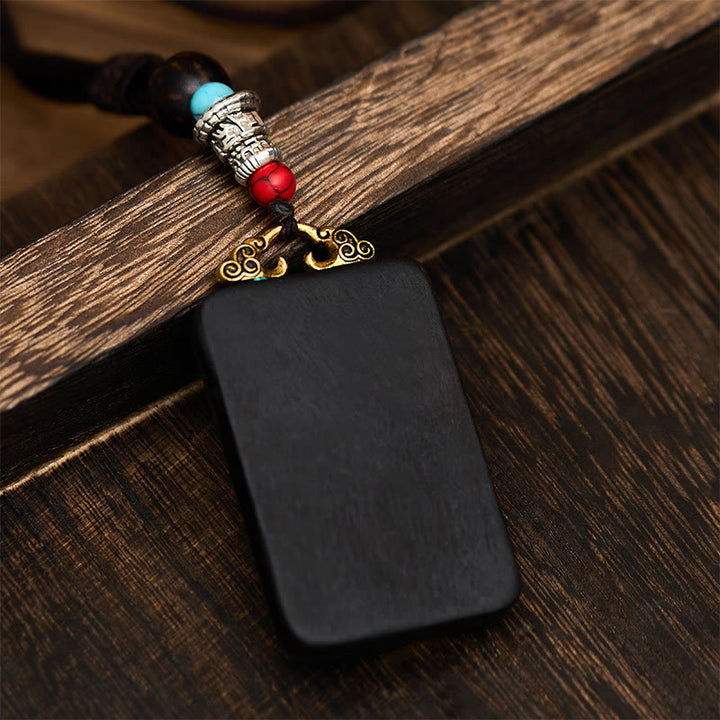 Buddha Stones Tibetischer Ganesh Ganpati Elefanten-Halskette aus Ebenholz, Seil-Friedensanhänger - image 1