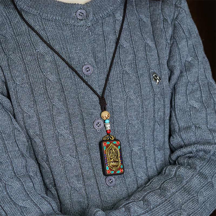 Buddha Stones Tibetischer Ganesh Ganpati Elefanten-Halskette aus Ebenholz, Seil-Friedensanhänger - image 30