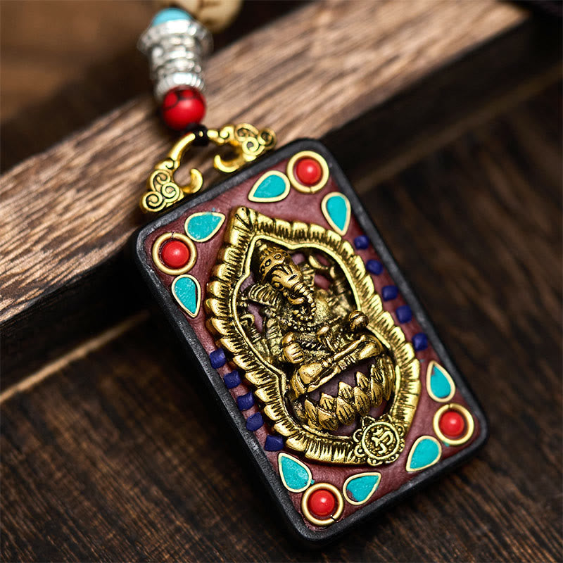 Buddha Stones Tibetischer Ganesh Ganpati Elefanten-Halskette aus Ebenholz, Seil-Friedensanhänger - D-Stil - image 24