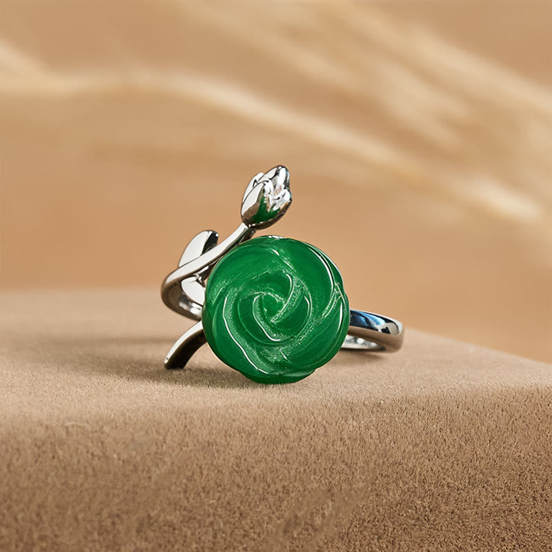 Buddha Stones ​​Rosengrüner Jaspis Kupferplattiertes Silber Verstellbarer Balance-Ring - image 1