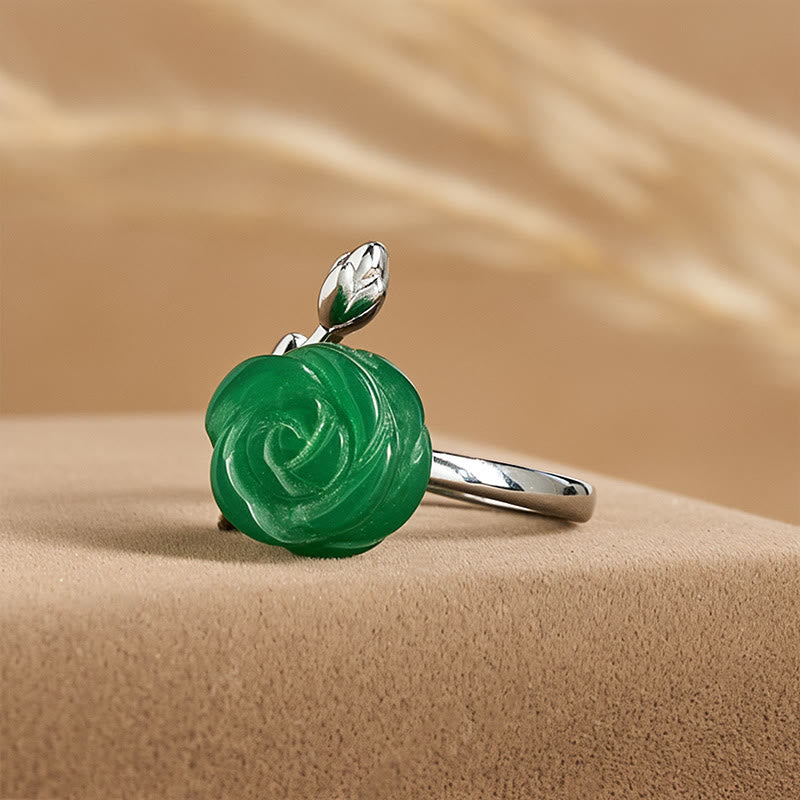 Buddha Stones ​​Rosengrüner Jaspis Kupferplattiertes Silber Verstellbarer Balance-Ring - image 2