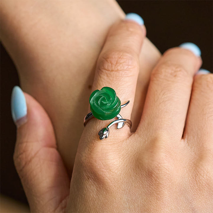 Buddha Stones ​​Rosengrüner Jaspis Kupferplattiertes Silber Verstellbarer Balance-Ring - image 5