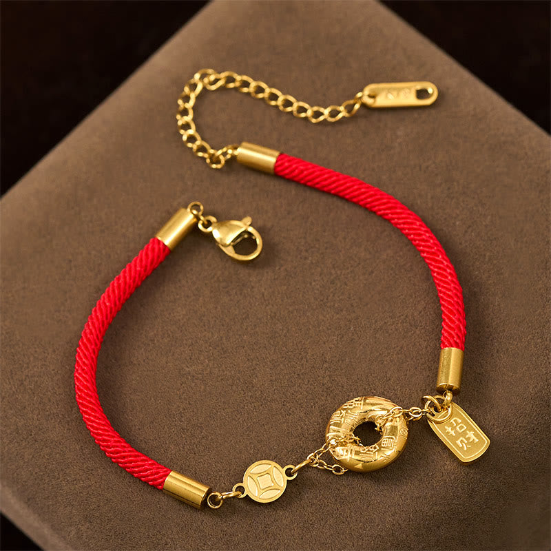 Buddha Stones -Friedensschnalle, Glücksbringer, Armband aus Titanstahl mit roter Schnur - image 1