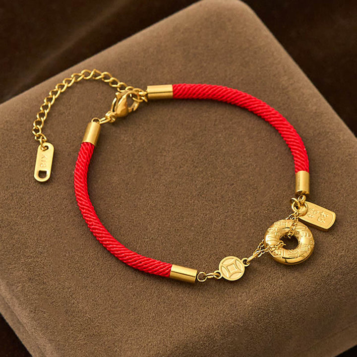 Buddha Stones -Friedensschnalle, Glücksbringer, Armband aus Titanstahl mit roter Schnur - Rotes Band (Handgelenkumfang: 15-20 cm) - image 0
