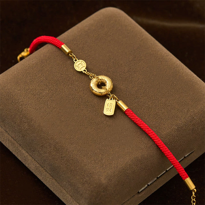 Buddha Stones -Friedensschnalle, Glücksbringer, Armband aus Titanstahl mit roter Schnur - image 2