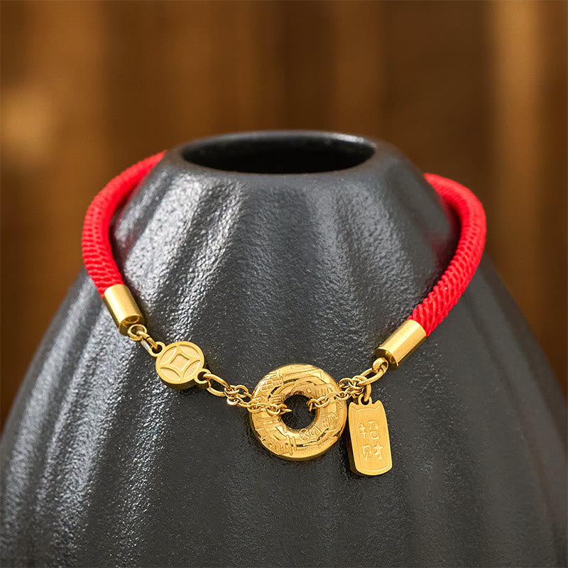 Buddha Stones -Friedensschnalle, Glücksbringer, Armband aus Titanstahl mit roter Schnur - image 3