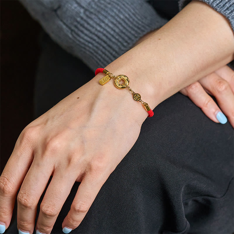 Buddha Stones -Friedensschnalle, Glücksbringer, Armband aus Titanstahl mit roter Schnur - image 4