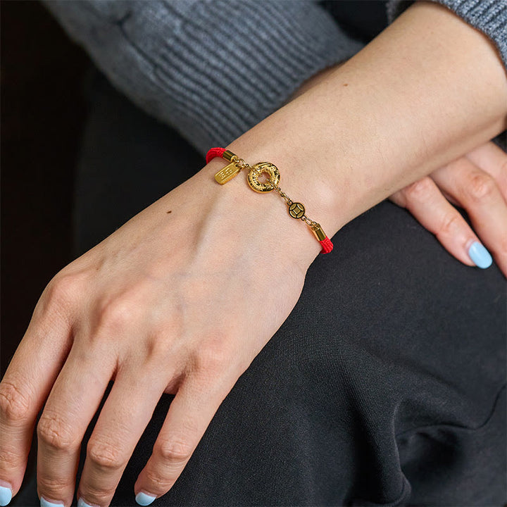 Buddha Stones -Friedensschnalle, Glücksbringer, Armband aus Titanstahl mit roter Schnur - image 4