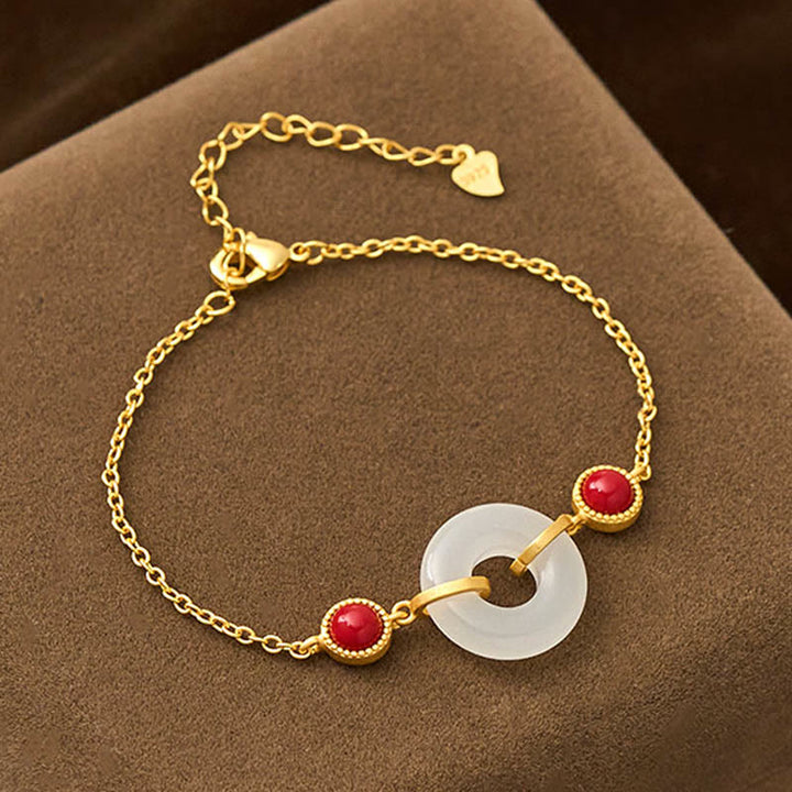 Buddha Stones -Friedensschnalle, Hetian-Weißjade, kupferplattiertes Gold-Schutzarmband - Hetian-Weißjade (Handgelenkumfang: 19-23 cm) - image 0