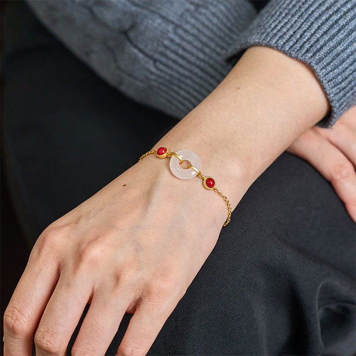 Buddha Stones -Friedensschnalle, Hetian-Weißjade, kupferplattiertes Gold-Schutzarmband - image 4