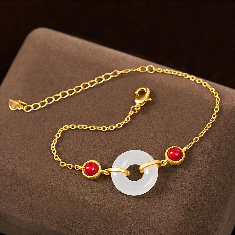 Buddha Stones -Friedensschnalle, Hetian-Weißjade, kupferplattiertes Gold-Schutzarmband - image 1