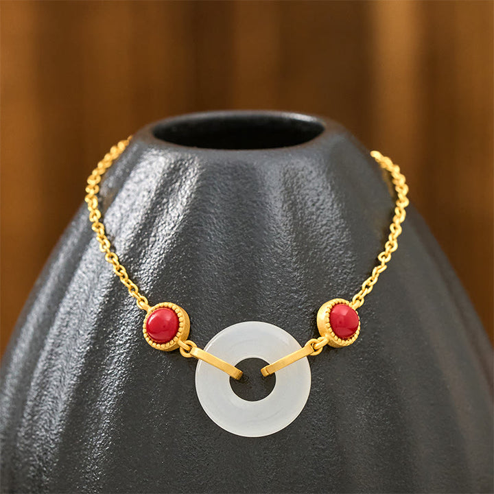 Buddha Stones -Friedensschnalle, Hetian-Weißjade, kupferplattiertes Gold-Schutzarmband - image 3