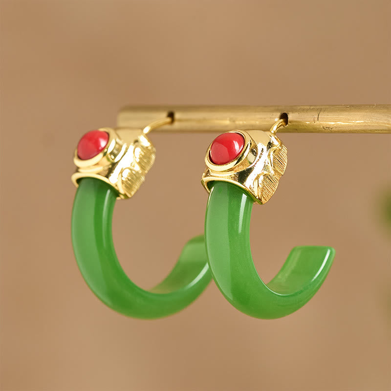 Buddha Stones mit rundem Creolen-Design aus Hetian-Jade, kupferplattiert und goldfarben - image 10