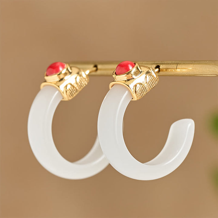 Buddha Stones mit rundem Creolen-Design aus Hetian-Jade, kupferplattiert und goldfarben - image 6