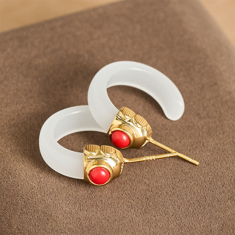 Buddha Stones mit rundem Creolen-Design aus Hetian-Jade, kupferplattiert und goldfarben - image 7