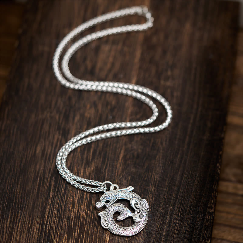 Buddha Stones, tibetisches Drachenmotiv (Taotie-Muster), kupferplattierter Silberanhänger - image 4