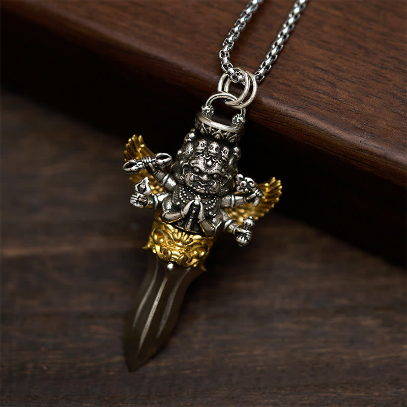 Buddha Stones, tibetischer Vajra, drei Köpfe, sechs Arme, Kupfer, heilende spirituelle Kraft - image 1