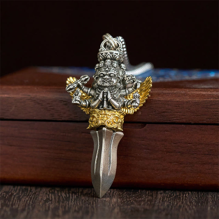 Buddha Stones, tibetischer Vajra, drei Köpfe, sechs Arme, Kupfer, heilende spirituelle Kraft - image 2