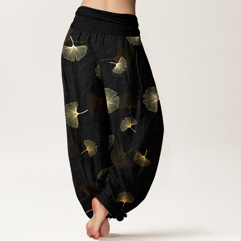 Buddha Stones Baumwolle Elegantes Ginkgo-Muster Damen Haremshose mit elastischem Bund - image 1