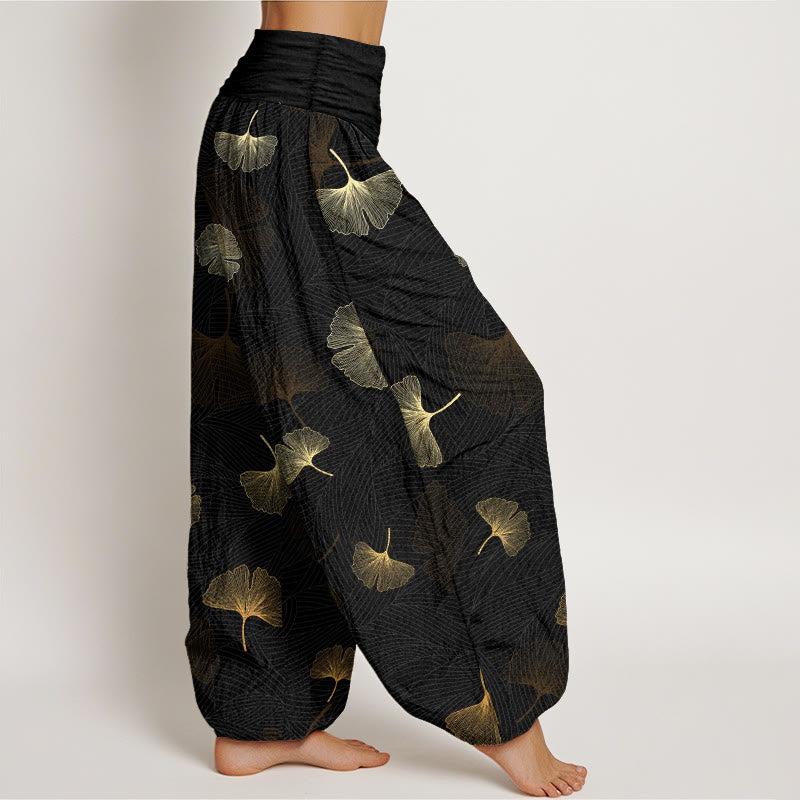 Buddha Stones Baumwolle Elegantes Ginkgo-Muster Damen Haremshose mit elastischem Bund - image 2
