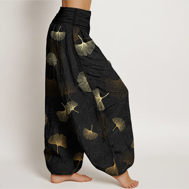 Buddha Stones Baumwolle Elegantes Ginkgo-Muster Damen Haremshose mit elastischem Bund - image 2