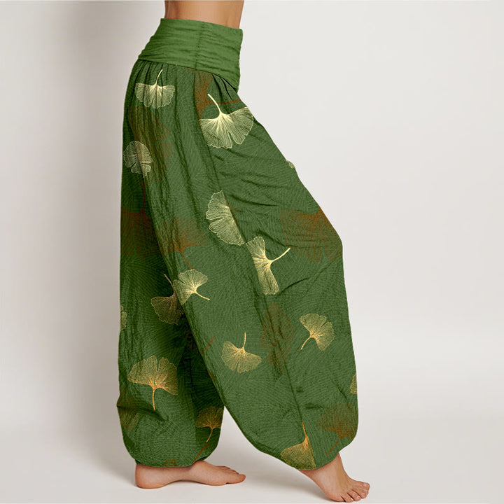 Buddha Stones Baumwolle Elegantes Ginkgo-Muster Damen Haremshose mit elastischem Bund - image 7