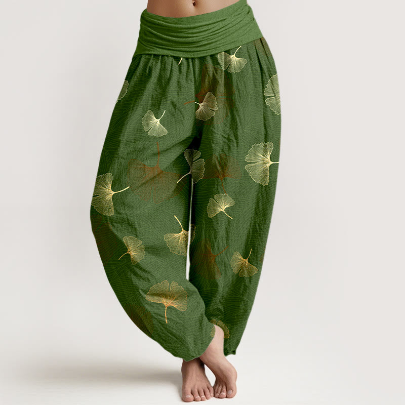 Buddha Stones Baumwolle Elegantes Ginkgo-Muster Damen Haremshose mit elastischem Bund - Grün - US16, UK/AU20, EU48 (3XL) - image 5