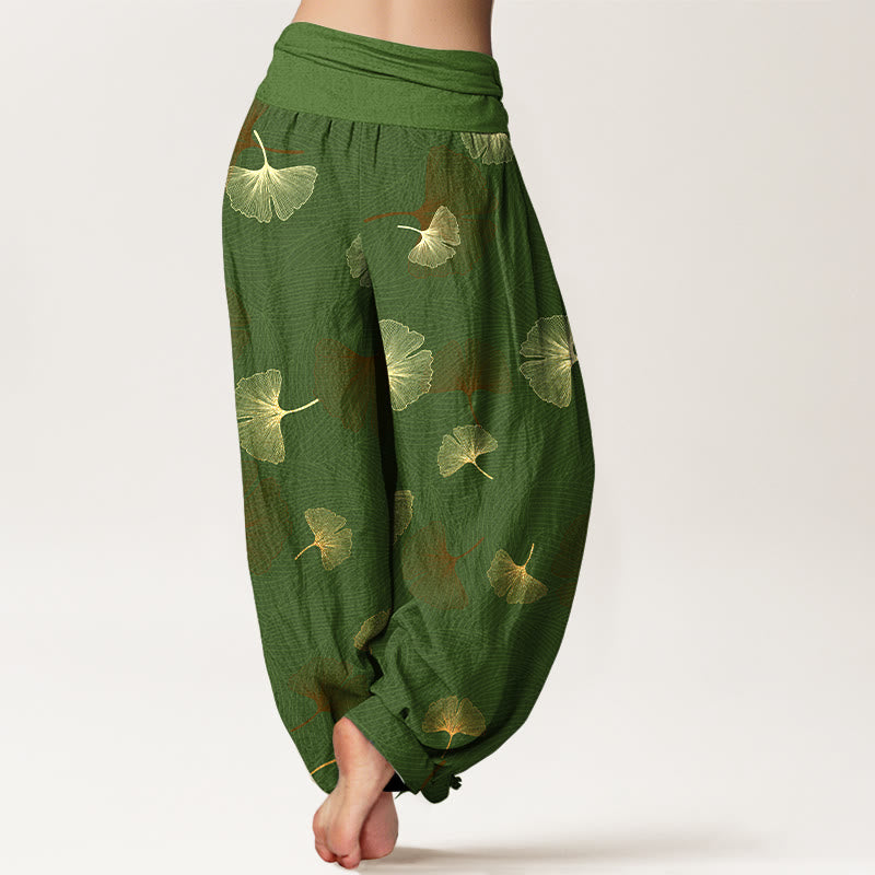 Buddha Stones Baumwolle Elegantes Ginkgo-Muster Damen Haremshose mit elastischem Bund - image 6