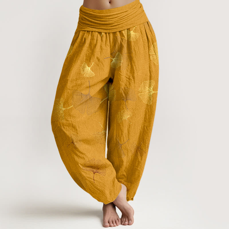 Buddha Stones Baumwolle Elegantes Ginkgo-Muster Damen Haremshose mit elastischem Bund - Goldrute - US16, UK/AU20, EU48 (3XL) - image 8