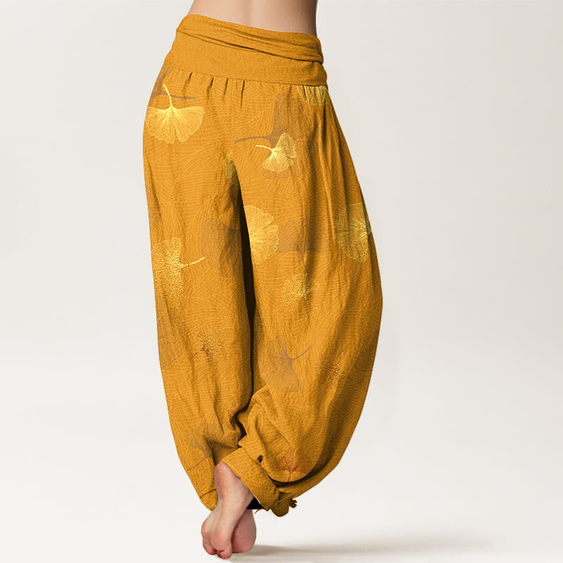 Buddha Stones Baumwolle Elegantes Ginkgo-Muster Damen Haremshose mit elastischem Bund - image 9