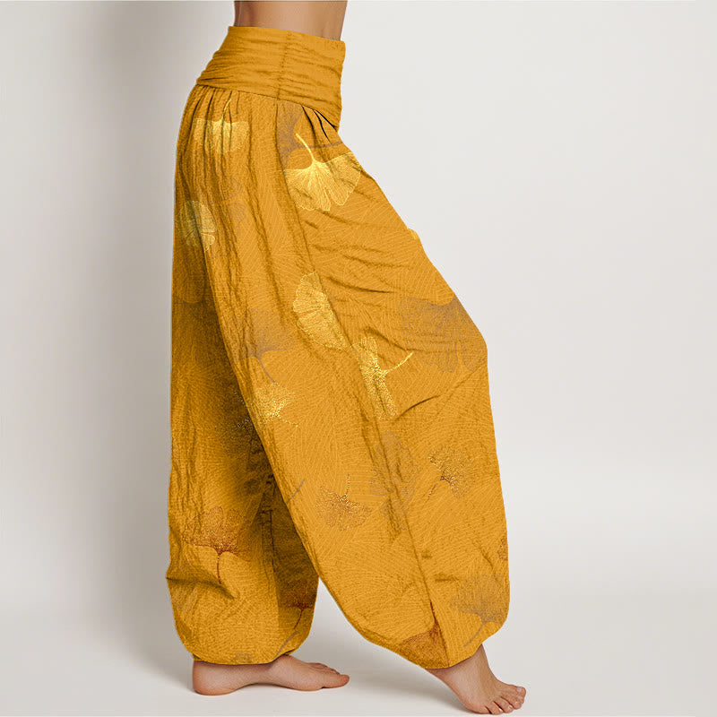 Buddha Stones Baumwolle Elegantes Ginkgo-Muster Damen Haremshose mit elastischem Bund - image 10