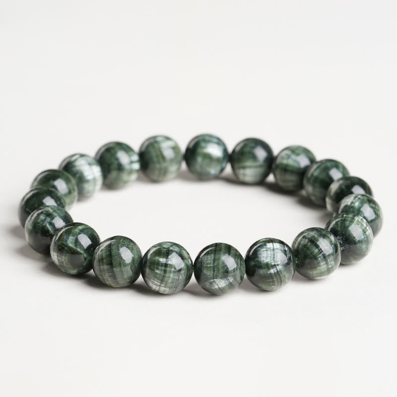 Buddha Stones, natürliches Seraphinit-Armband, rund, für emotionales Gleichgewicht - Seraphinit (Handgelenkumfang: 14-17 cm) - 11 mm - image 0