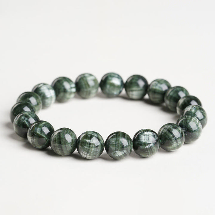 Buddha Stones, natürliches Seraphinit-Armband, rund, für emotionales Gleichgewicht - Seraphinit (Handgelenkumfang: 14-17 cm) - 11 mm - image 0