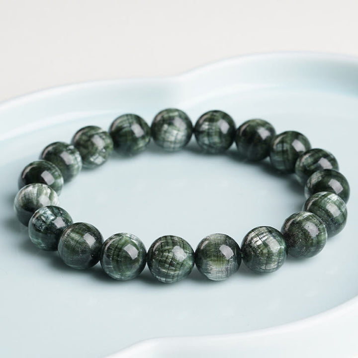 Buddha Stones, natürliches Seraphinit-Armband, rund, für emotionales Gleichgewicht - image 4