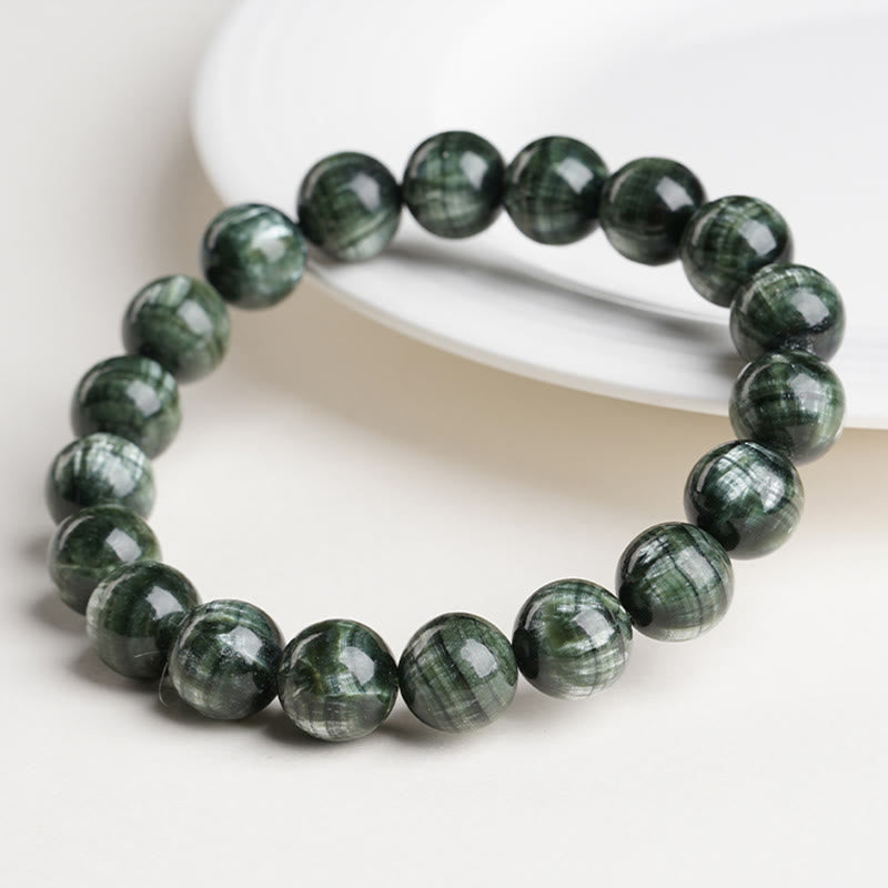 Buddha Stones, natürliches Seraphinit-Armband, rund, für emotionales Gleichgewicht - image 1