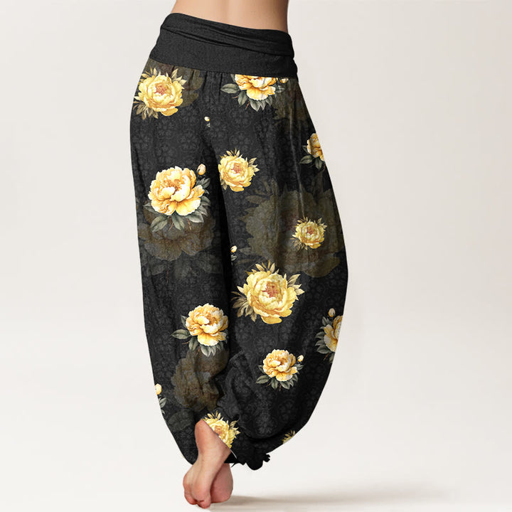 Buddha Stones Baumwoll-Haremshose mit zartem Pfingstrosenmuster und elastischem Bund für Damen - image 6