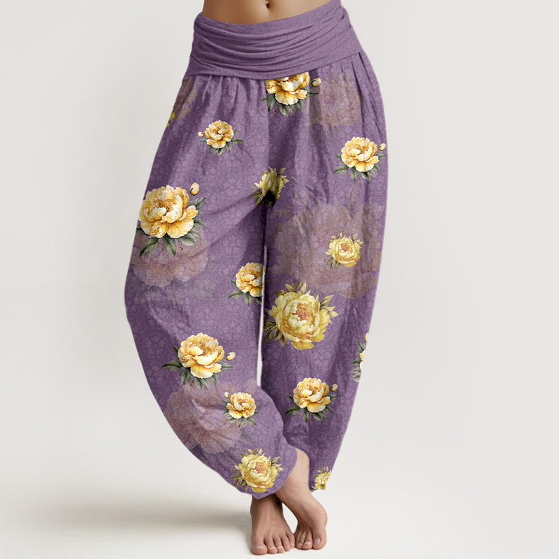 Buddha Stones Baumwoll-Haremshose mit zartem Pfingstrosenmuster und elastischem Bund für Damen - Mittelgroße Orchidee - US16, UK/AU20, EU48 (3XL) - image 8