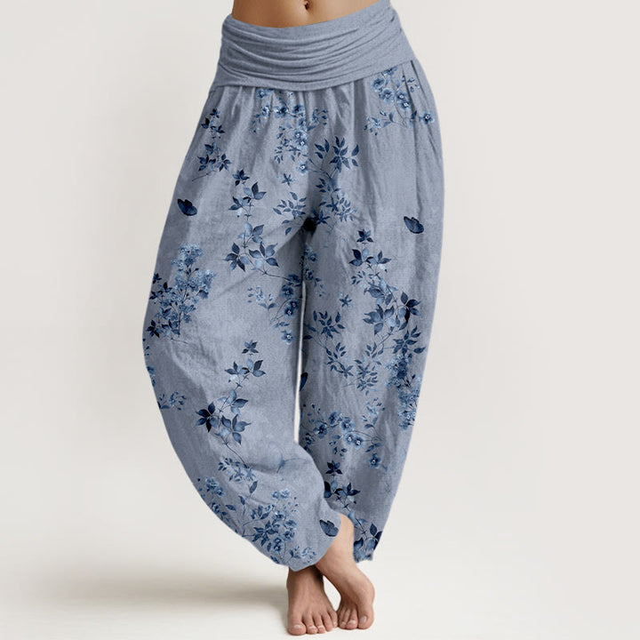 Buddha Stones Baumwoll-Haremshose mit verträumtem Blumen- und Blattmuster, elastischem Bund für Damen - Hellstahlblau - US16, UK/AU20, EU48 (3XL) - image 8