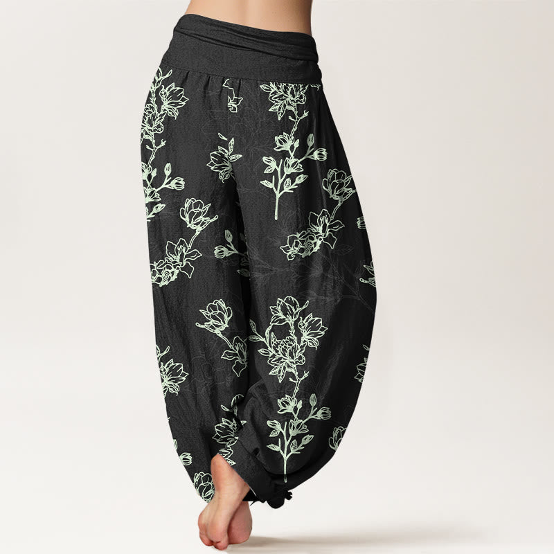 Haremshose aus Baumwolle mit Buddha Stones -Motiv, schlichtem Blumenknospenmuster und elastischem Bund für Damen - image 6