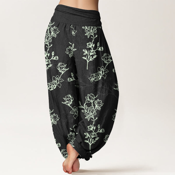 Haremshose aus Baumwolle mit Buddha Stones -Motiv, schlichtem Blumenknospenmuster und elastischem Bund für Damen - image 6