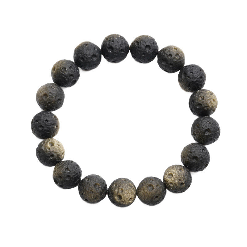 Buddha Stones, natürliches Obsidian mit Silber- und Goldglanz, runde Obsidianperlen, Schutzarmband - image 11